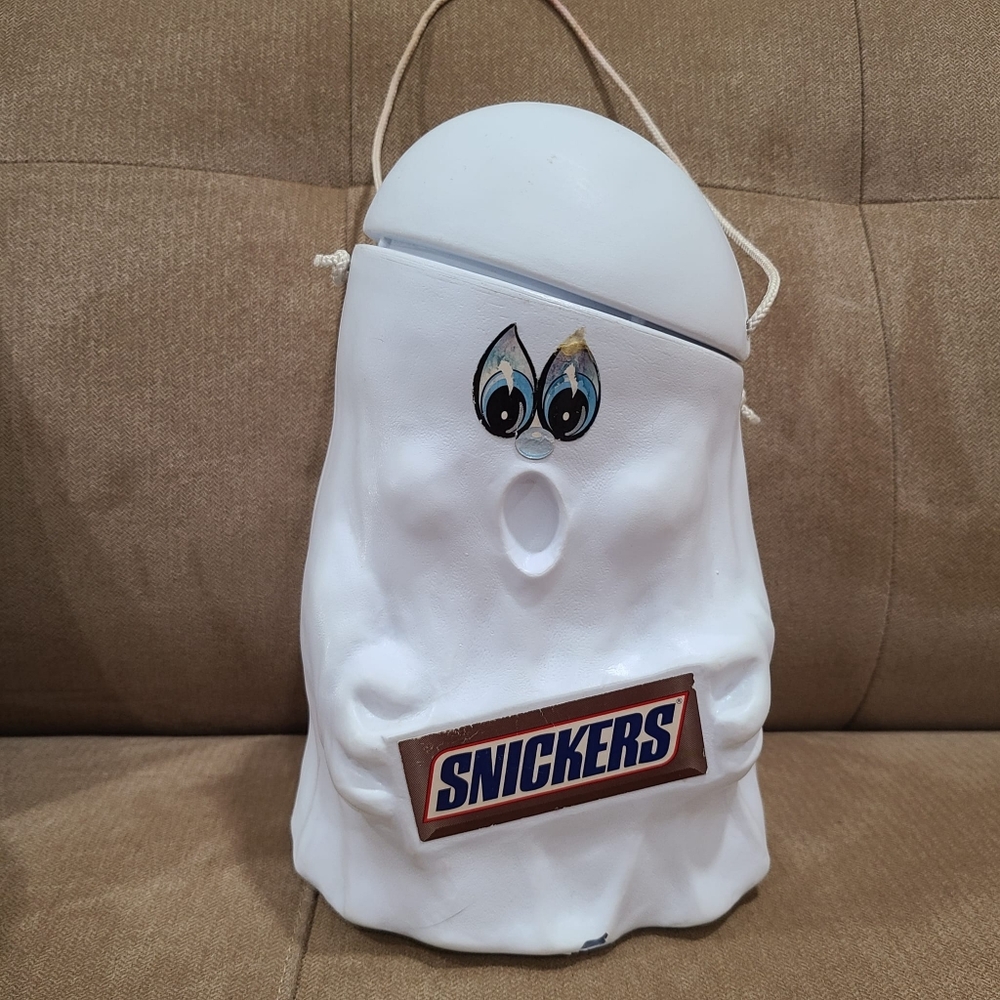 Vintage 1990 Mars Inc. Snickers Ghost Bucket Halloween Trick or Treat Pail & Lid